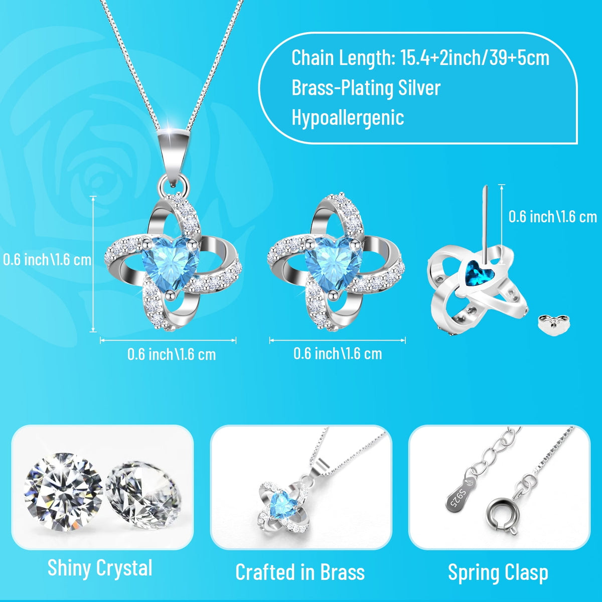 Eternal Rose with Necklace Earrings Set Birthday Gifts for Women Mom Preserved Real Flowers Mothers Day Valentines Day Gifts Anniversary Jewelry Sets for Women Grandma Wife Girlfriend Her (Blue)