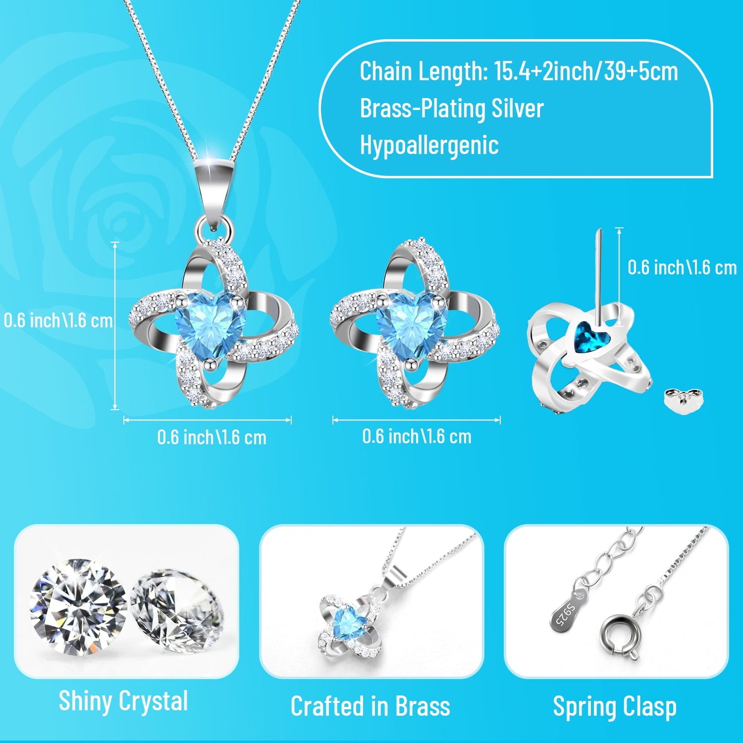 Eternal Rose with Necklace Earrings Set Birthday Gifts for Women Mom Preserved Real Flowers Mothers Day Valentines Day Gifts Anniversary Jewelry Sets for Women Grandma Wife Girlfriend Her (Blue)