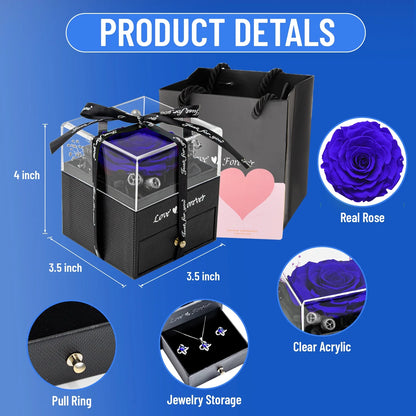 Eternal Rose with Necklace Earrings Set Birthday Gifts for Women Mom Preserved Real Flowers Mothers Day Valentines Day Gifts Anniversary Jewelry Sets for Women Grandma Wife Girlfriend Her (Royal Blue)