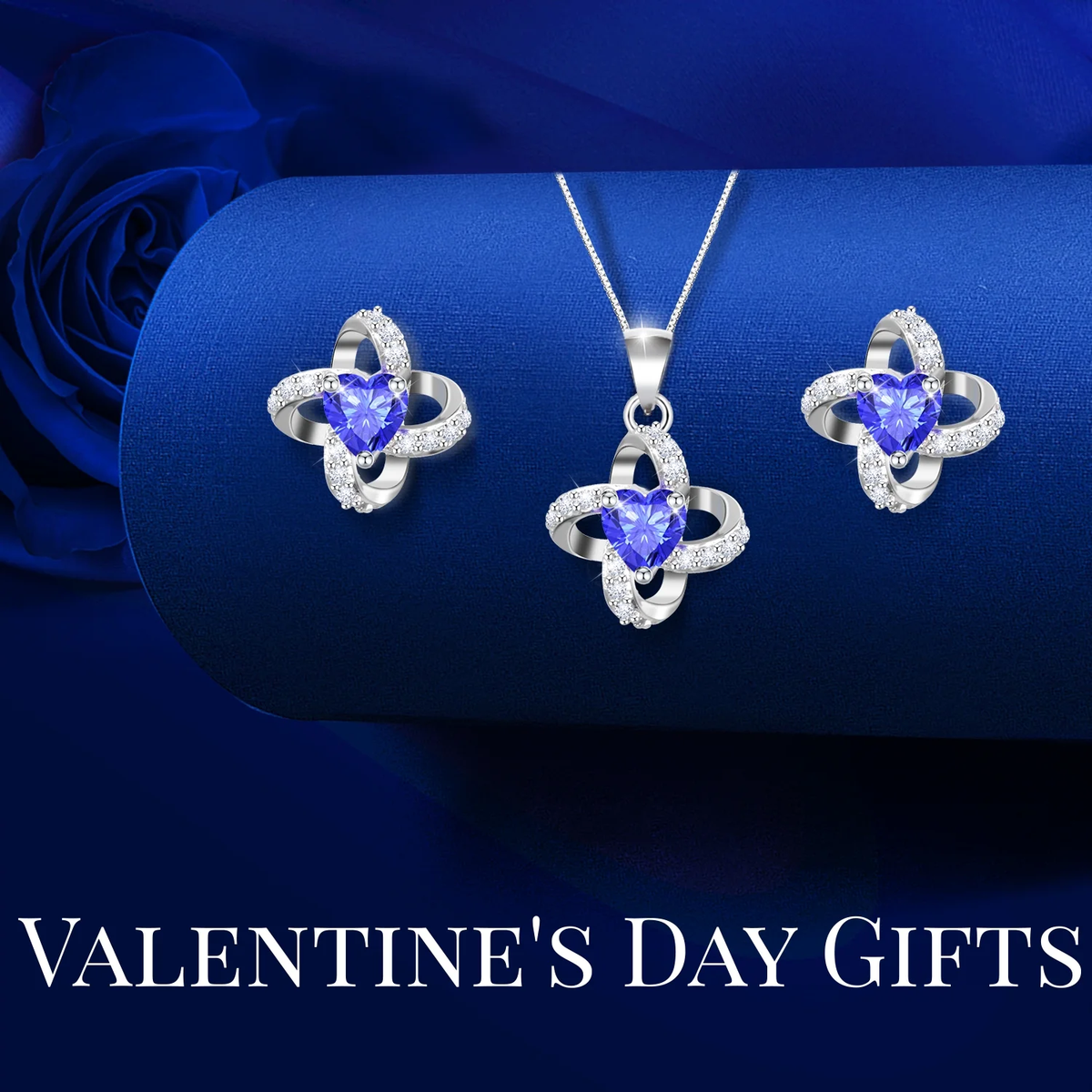 Eternal Rose with Necklace Earrings Set Birthday Gifts for Women Mom Preserved Real Flowers Mothers Day Valentines Day Gifts Anniversary Jewelry Sets for Women Grandma Wife Girlfriend Her (Royal Blue)