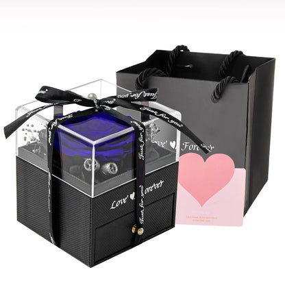 Eternal Rose with Necklace Earrings Set Birthday Gifts for Women Mom Preserved Real Flowers Mothers Day Valentines Day Gifts Anniversary Jewelry Sets for Women Grandma Wife Girlfriend Her (Royal Blue)