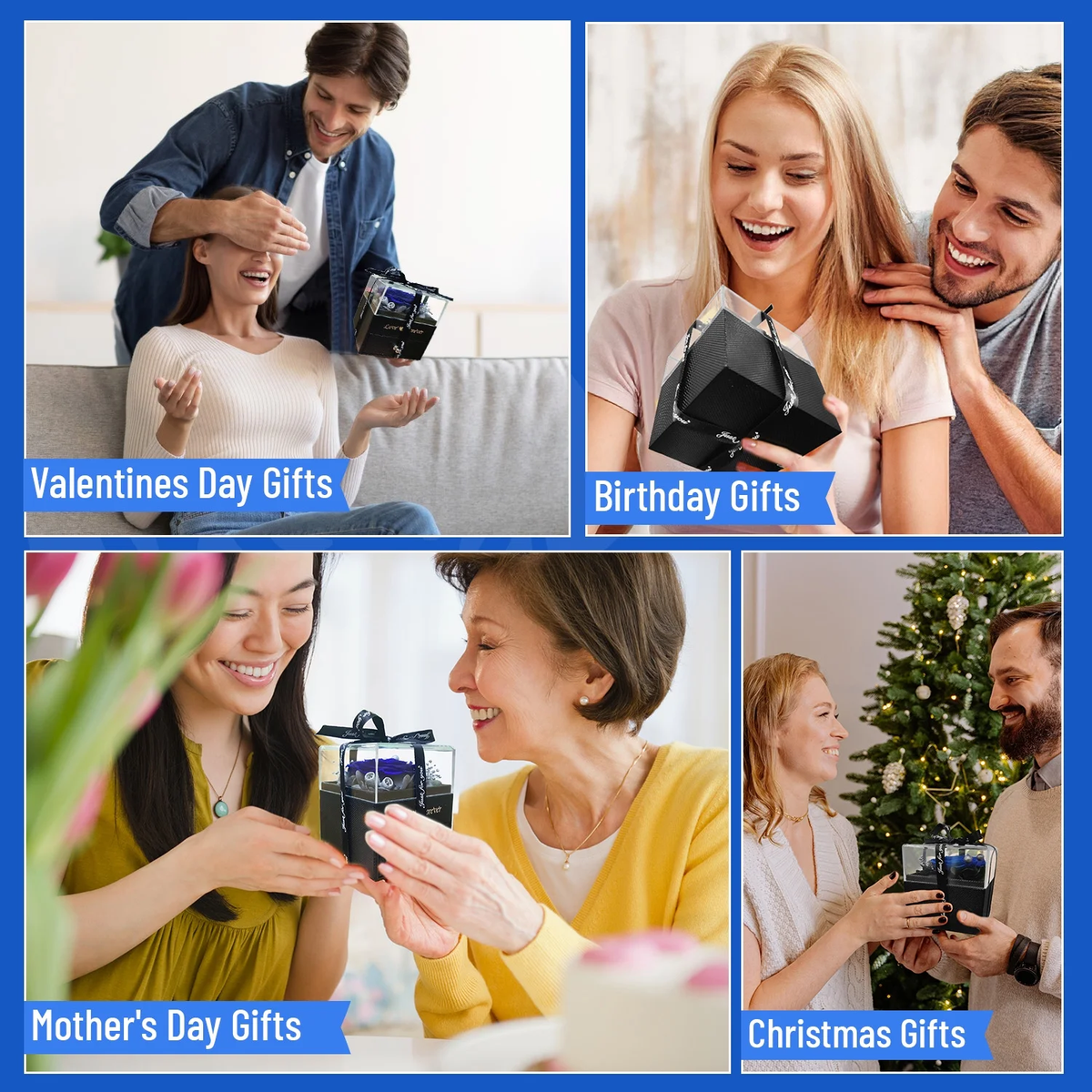 Eternal Rose with Necklace Earrings Set Birthday Gifts for Women Mom Preserved Real Flowers Mothers Day Valentines Day Gifts Anniversary Jewelry Sets for Women Grandma Wife Girlfriend Her (Royal Blue)