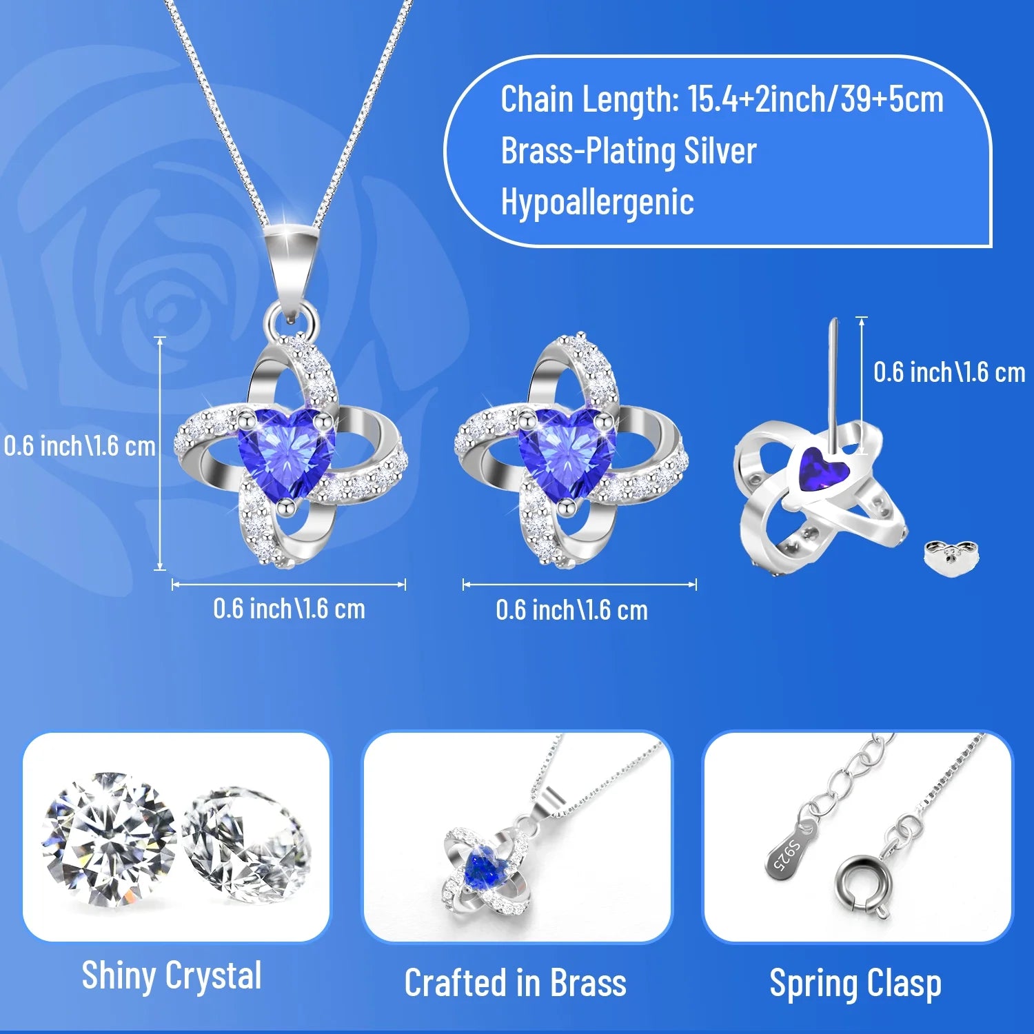 Eternal Rose with Necklace Earrings Set Birthday Gifts for Women Mom Preserved Real Flowers Mothers Day Valentines Day Gifts Anniversary Jewelry Sets for Women Grandma Wife Girlfriend Her (Royal Blue)