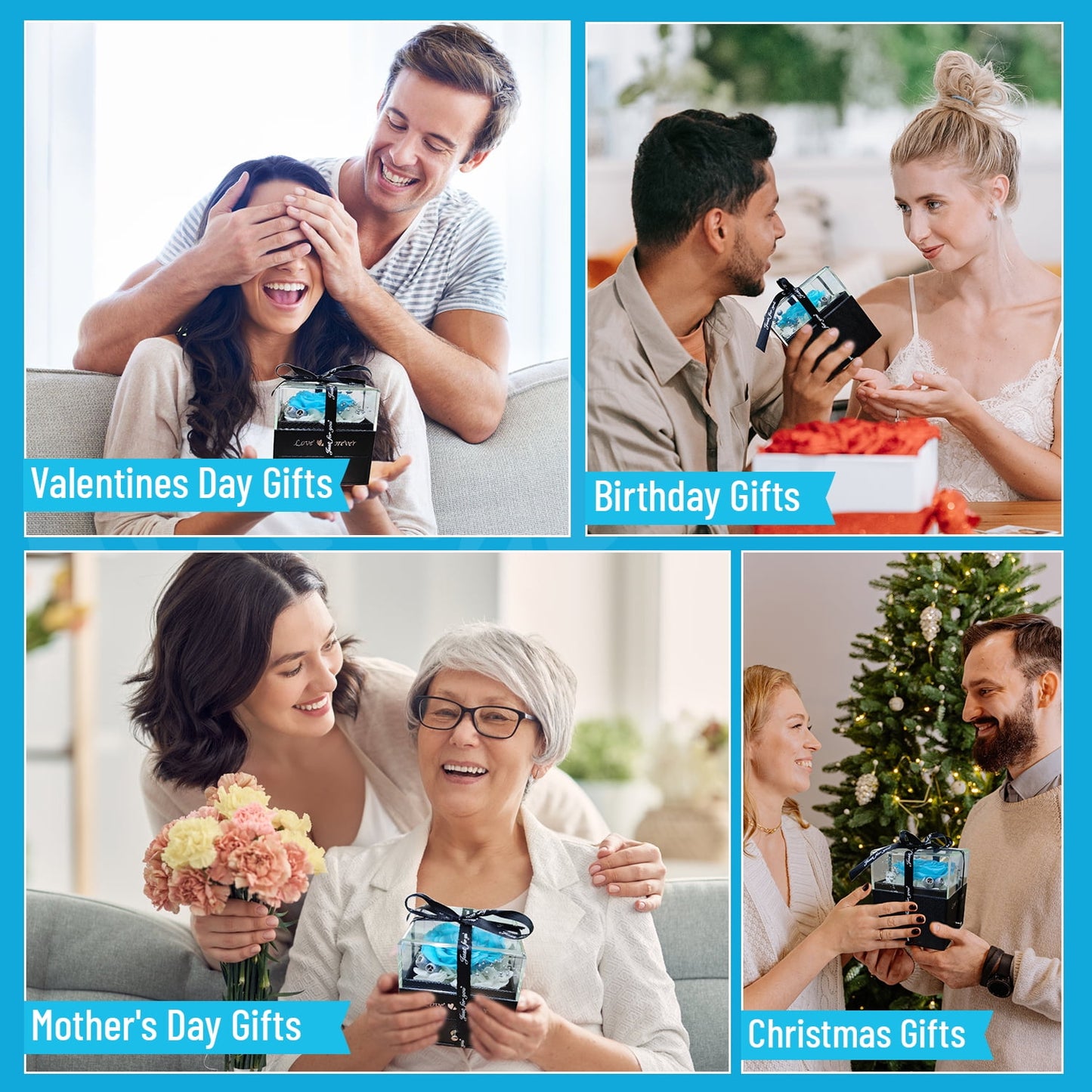 Eternal Rose with Necklace Earrings Set Birthday Gifts for Women Mom Preserved Real Flowers Mothers Day Valentines Day Gifts Anniversary Jewelry Sets for Women Grandma Wife Girlfriend Her (Blue)